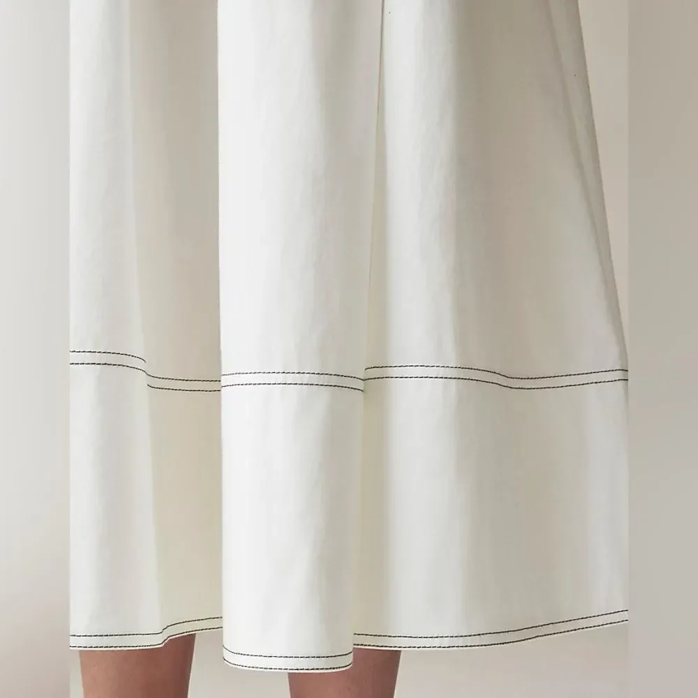 NWT J CREW Contrast-stitch midi skirt in cotton poplin in white